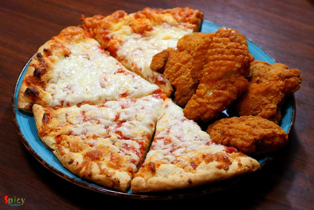 Cheese Pizza and Spicy Chicken Wings