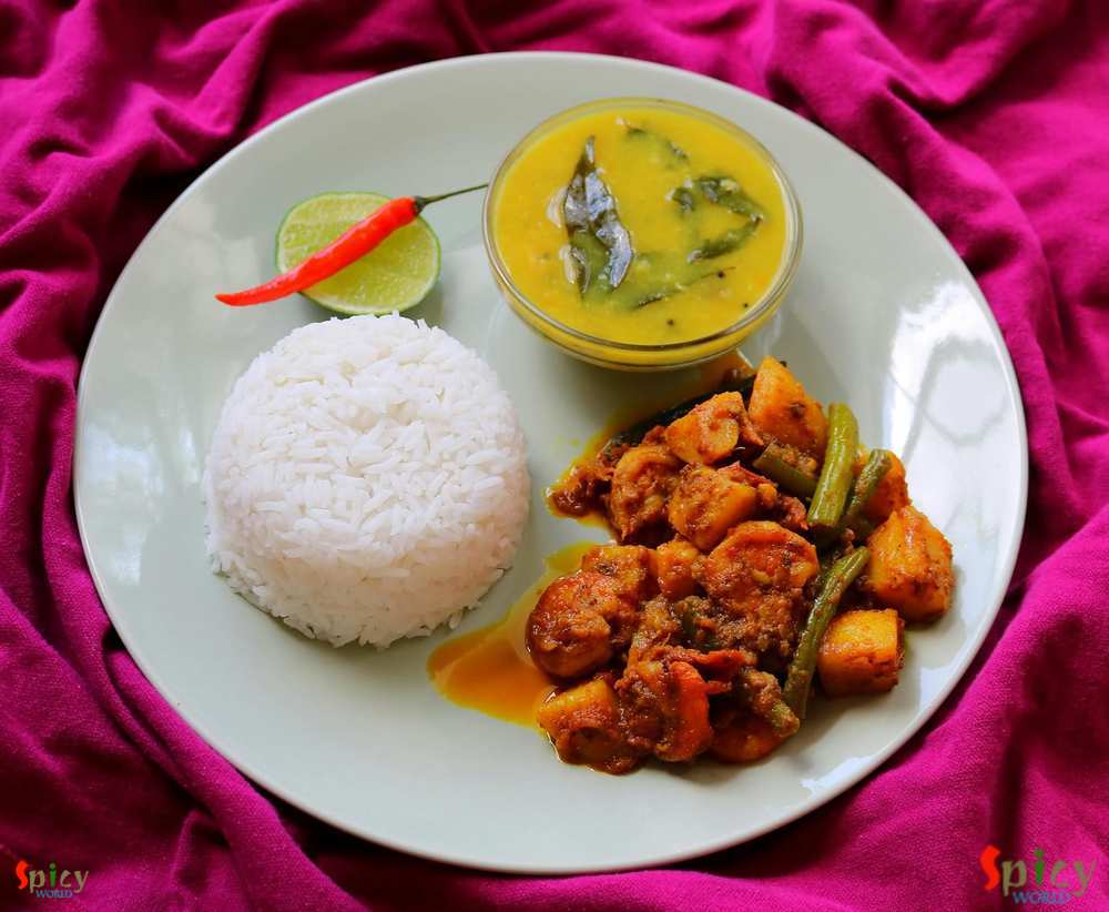 Rice, Daal, Prawn Curry or Chingri Macher Kalia
